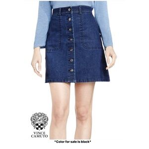 Vince Camuto Black Denim Button Down A-Line Mini Skirt Size 8
